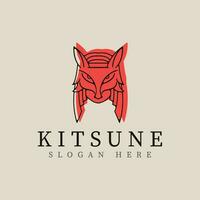 kitsune maschera linea arte logo vettore illustrazione modello design.