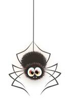 carino cartone animato Halloween sorridente divertente ragno sospeso su ragnatela vettore