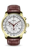 realistico orologio orologio cronografo bianca viso oro rosso Marrone pelle cinghia su bianca design classico lusso vettore