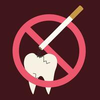 no fumo concetto. piatto vettore illustrazione con dente e sigaretta cenere. fermare fumo per salutare denti, anti tabacco campagna. disegnato design arte per manifesto, striscione, educativo cartello.