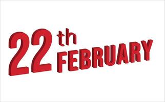 22 febbraio , quotidiano calendario tempo e Data programma simbolo. moderno disegno, 3d resa. bianca sfondo. vettore