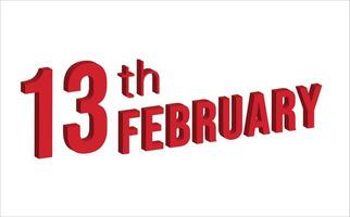 13 ° febbraio , quotidiano calendario tempo e Data programma simbolo. moderno disegno, 3d resa. bianca sfondo. vettore