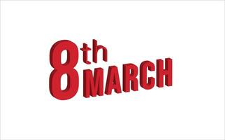 8 ° marzo , quotidiano calendario tempo e Data programma simbolo. moderno disegno, 3d resa. bianca sfondo. vettore