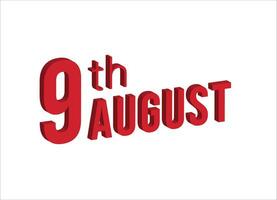 9 ° agosto , quotidiano calendario tempo e Data programma simbolo. moderno disegno, 3d resa. bianca sfondo. vettore