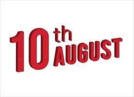 10 ° agosto , quotidiano calendario tempo e Data programma simbolo. moderno disegno, 3d resa. bianca sfondo. vettore