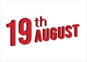 19 agosto , quotidiano calendario tempo e Data programma simbolo. moderno disegno, 3d resa. bianca sfondo. vettore