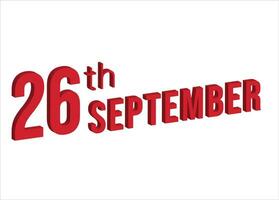 26th settembre , quotidiano calendario tempo e Data programma simbolo. moderno disegno, 3d resa. bianca sfondo. vettore