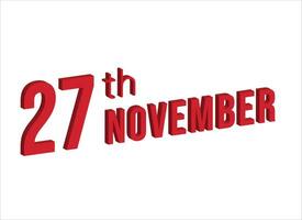27th novembre , quotidiano calendario tempo e Data programma simbolo. moderno disegno, 3d resa. bianca sfondo. vettore