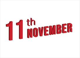 11 ° novembre , quotidiano calendario tempo e Data programma simbolo. moderno disegno, 3d resa. bianca sfondo. vettore