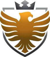 aquila testa con oro scudo nel emblema logo vettore