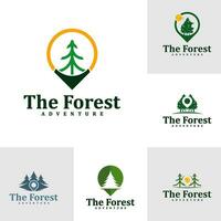 impostato di punto foresta logo design modello. creativo pino logo vettore illustrazione.