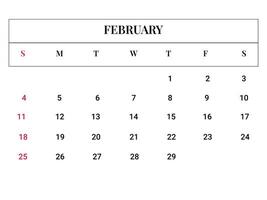 2024 febbraio calendario vettore