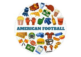americano calcio vettore illustrazione con palla atleta attrezzatura elementi impostato nel piatto cartone animato sfondo modelli