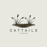 insenature e cattails fiume logo, erba design semplice minimalista illustrazione vettore modello