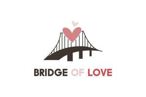 ponte di amore logo. amore forma con ponte logo design vettore illustrazione.
