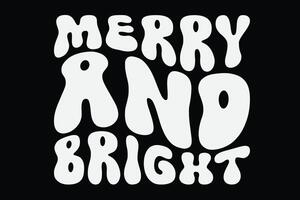 allegro e luminosa divertente Groovy ondulato Natale maglietta design vettore