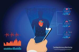 futuristico medico tecnologia. cardiopolmonare monitoraggio e emodinamico monitoraggio vettore