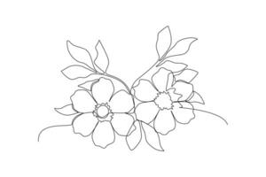 uno continuo linea disegno di multicolore fioritura fiori concetto. scarabocchio vettore illustrazione nel semplice lineare stile.