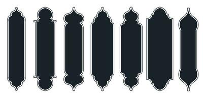 collezione di arabo orientale finestre, archi e porte. moderno design nel nero per cornici, modelli moschea cupola e lanterne islamico Ramadan kareem e eid mubarak stile. vettore illustrazione