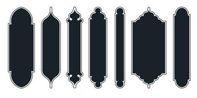 collezione di arabo orientale finestre, archi e porte. moderno design nel nero per cornici, modelli moschea cupola e lanterne islamico Ramadan kareem e eid mubarak stile. vettore illustrazione