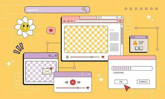 estetico retrò anni 90 del browser pc computer. carino vecchio computer ui elementi, nostalgico pc icone e dialogo scatole vettore impostare. illustrazione di computer schermo anni 90