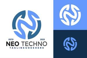 lettera n neo tecnologia logo design vettore simbolo icona illustrazione