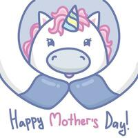 cartone animato saluto carta per contento La madre di giorno. poco unicorno nel il madre braccia illustrazione vettore