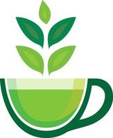 verde Tè, erbaceo tè o erbaceo tazza vettore illustrazione, verde tè tazza con tè le foglie azione vettore Immagine, clipart, simbolo