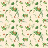 senza soluzione di continuità acquerello modello con cloudberry le foglie e frutti di bosco, felce, verde rami, giallo fiori selvatici. botanico estate mano disegnato illustrazione. può essere Usato per regalo involucro carta, cucina tessile vettore