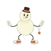 Groovy pupazzo di neve personaggio nel retrò stile. vettore illustrazione