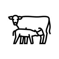 mucca con vitello linea icona vettore illustrazione