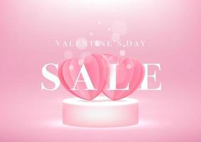 vendita di san valentino, sfondo di cuori rosa, offerta speciale, banner di vendita. vettore