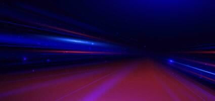 astratto tecnologia futuristico raggiante neon blu e rosso leggero raggio con velocità movimento andare avanti buio blu sfondo. vettore