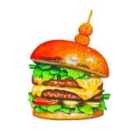 fresco gustoso hamburger. acquerello mano disegnato illustrazione, isolato vettore