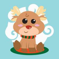 isolato carino cervo cartone animato personaggio con un' Natale sciarpa vettore illustrazione