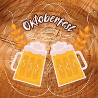 paio di birra tazze e Grano oktoberfest manifesto vettore illustrazione