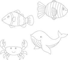 schema oceano creature clipart impostato nel cartone animato stile. include 4 acquatico animali per bambini e bambini vettore