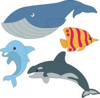 colorato subacqueo animali clipart impostato nel cartone animato stile. include 4 oceano animali per bambini e bambini vettore