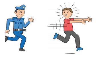 la polizia dei cartoni animati che insegue l'illustrazione vettoriale dell'uomo