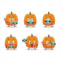 fotografo professione emoticon con nuovo zucca cartone animato personaggio vettore