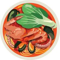 superiore Visualizza jjamppong coreano frutti di mare spaghetto la minestra illustrazione vettore