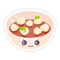 carattere vettoriale kawaii carino cinese. ciotola di tofu ma po con faccina sorridente. piatto tradizionale asiatico con gnocchi. tagliatelle di woton. emoji divertenti, emoticon. illustrazione di colore del fumetto isolato