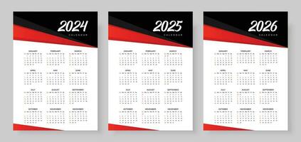 2024, 2025 e 2026 calendario impostare, settimana inizio domenica, semplice verticale calendario design modello. parete calendario nel un' minimalista stile. aziendale design progettista modello vettore