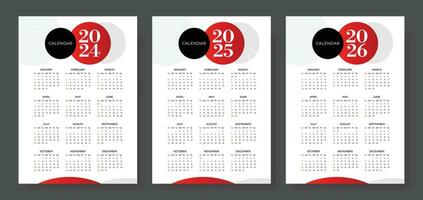 2024, 2025 e 2026 calendario impostare, settimana inizio domenica, semplice verticale calendario design modello. aziendale design progettista modello. parete calendario nel un' minimalista stile vettore