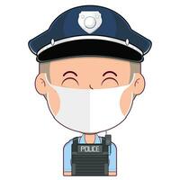 poliziotto indossare medico maschera cartone animato carino vettore
