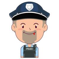 poliziotto giocoso viso cartone animato carino vettore