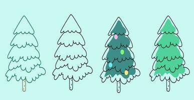 impostato conifera pino abete Natale ago alberi scarabocchio vettore illustrazione