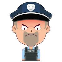 poliziotto arrabbiato viso cartone animato carino vettore