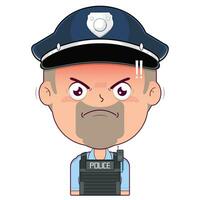 poliziotto arrabbiato viso cartone animato carino vettore