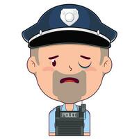 poliziotto pianto e impaurito viso cartone animato carino vettore